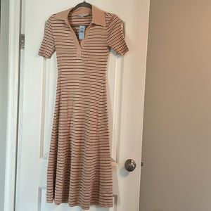 Petite Stripe Ribbed Collared Midi Sweater Dress From LOFT